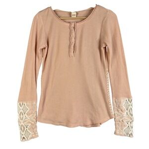 Sundance Thermal Pink Cream Waffle knit Long Sleeve Crew Neck T-Shirt Size‎ XS
